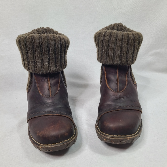 El Naturalista Brown Pull On Knit Leather Mid Calf Sock boots- Unisex - Picture 9 of 13